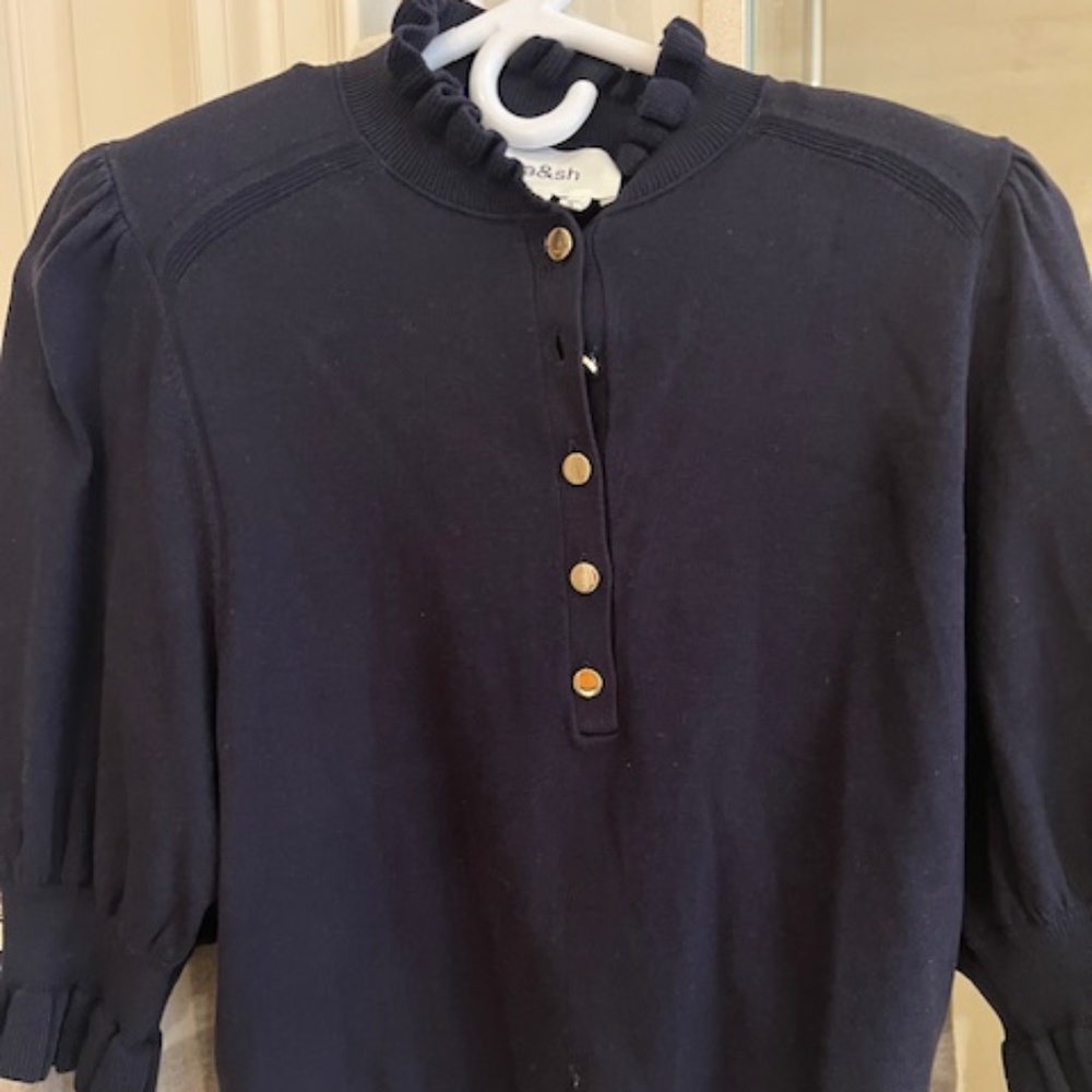 ba&sh Navy Sweater with Button Detail